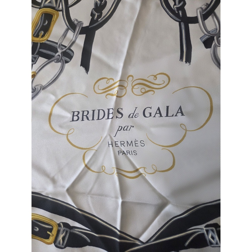 Hermès Brides de Gala Silk Scarf 34x34 Black White Gold France‎ Carre 90